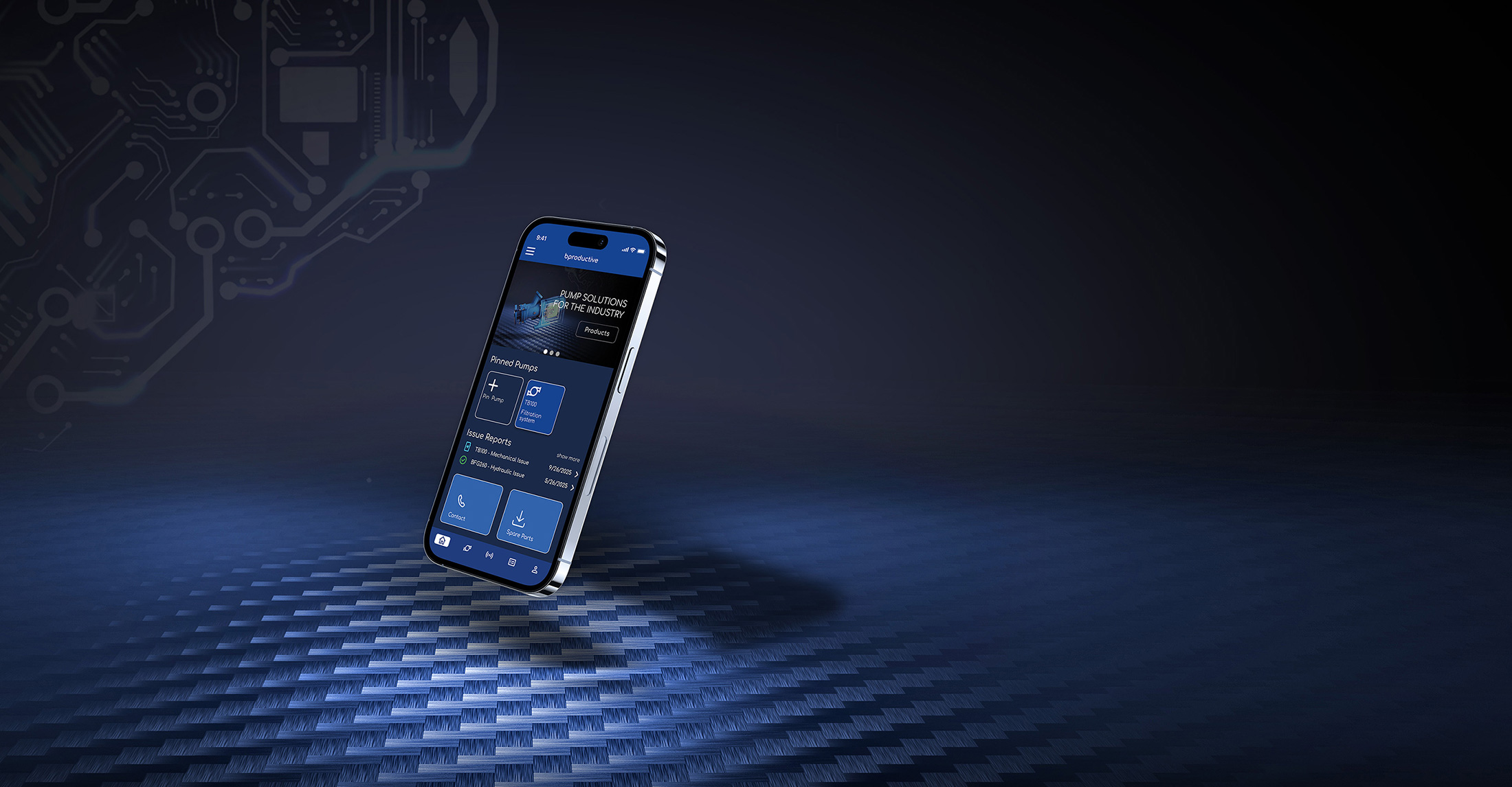 bproductive App - Smartphone auf blauem Hintergrund